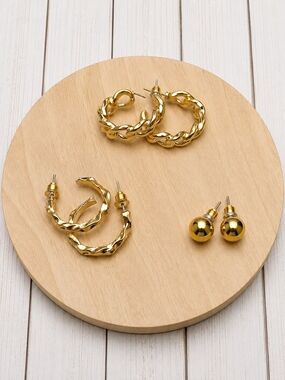 Gold Hoops and Ball Earring Set